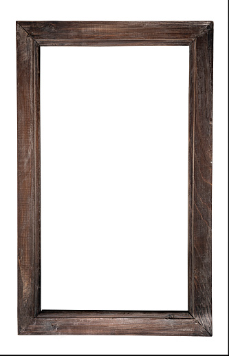 Old fashioned wooden (timber) made frame, with plenty of copy space (front view). Shot in Canon EOS R full frame system in studio.