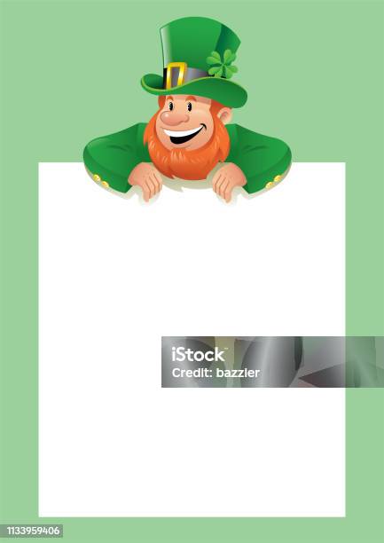 Leprechaun With Blank White Paper Stock Illustration - Download Image Now - Leprechaun, Alcohol - Drink, Beard