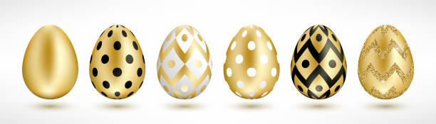 ostergoldene eier setzen - easter egg easter isolated three dimensional shape stock-grafiken, -clipart, -cartoons und -symbole