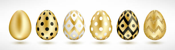 illustrations, cliparts, dessins animés et icônes de oeufs d'or de pâques ensemble - easter egg easter isolated three dimensional shape