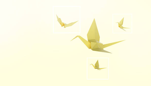 istock Folding birds Paper and peace on Yellow Background - 3d rendering 1133962579