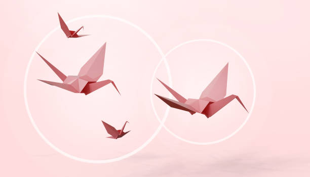 istock Folding birds Paper and peace on Gradient Psychedelic Purple on Background- 3d rendering 1133962581