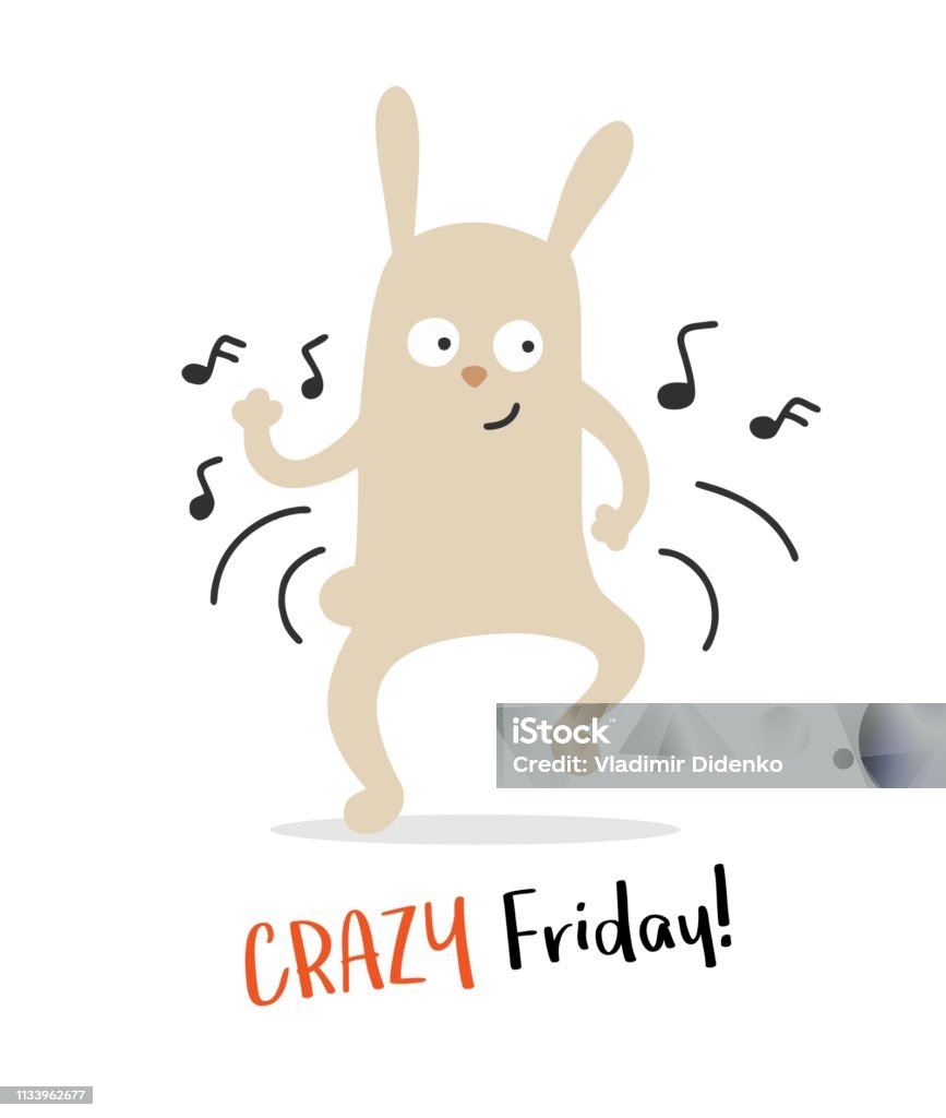 Cute Funny Bunny Dancing On Crazy Friday Night Flat Vector Animal ...