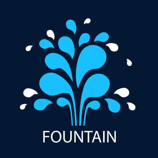 Vector icon fountain. Symbol design template fountain and drop. Vector icon fountain. Sign design template fountain and drop. Blue fountain on dark background. Abstract original simple illustration for print, web. fountain stock illustrations