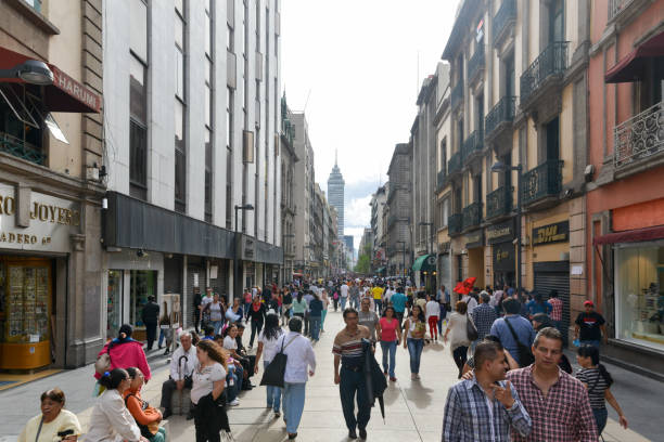 Mexico City, Mexico - July 6, 2013: Busy Avenue Madero with pedestrians in Mexico City.