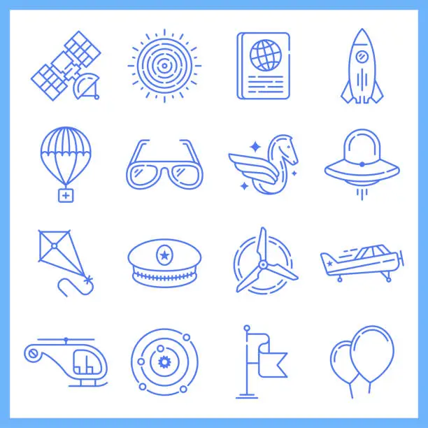 Vector illustration of Aerospace Industry Blueprint Style Vector Icon Set