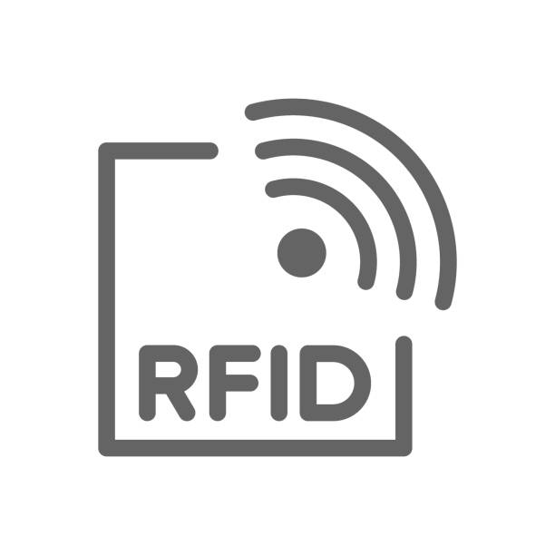 Vector RFID with radio waves line icon. Vector RFID with radio waves line icon. Symbol and sign illustration design. Isolated on white background radio frequency identification stock illustrations