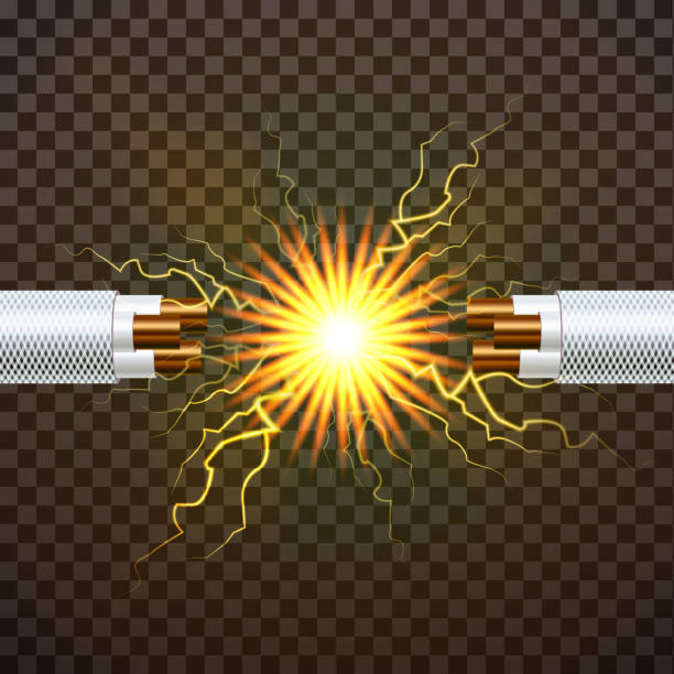istock Electric Break Cable Vector. Electrician Rubber Cord. Copper Wire. Circuit Sparks. 3D Realistic Isolated Illustration 1133971885