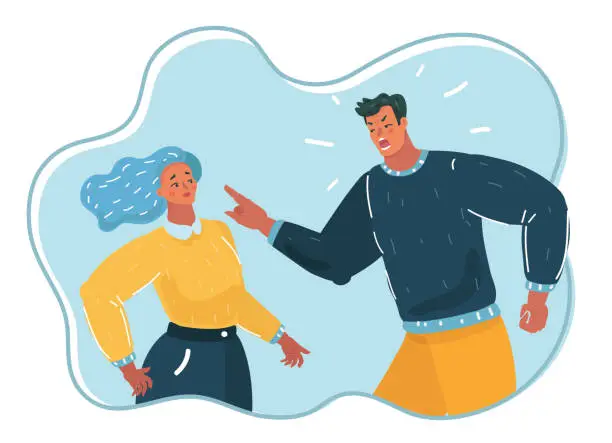 Vector illustration of Aggressive man yelling at woman.