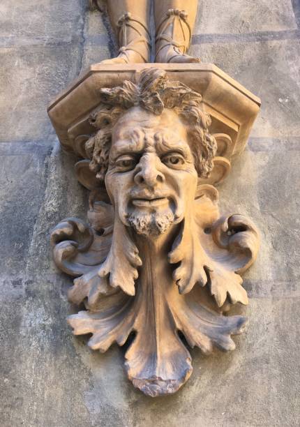 Old Medieval Gargoyle Head Mask Statue Architectural Detail Stucco Ornament