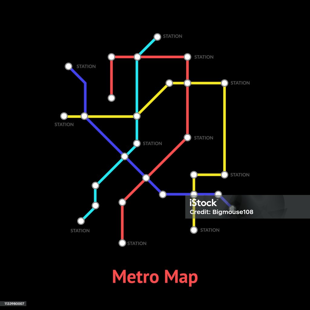 Metro Map Sign Metro Map Sign Color Thin Line Card Vector Stock Illustration ...