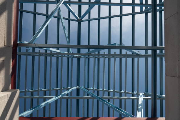 istock Structure of steel roof frame for building construction. 1133980016