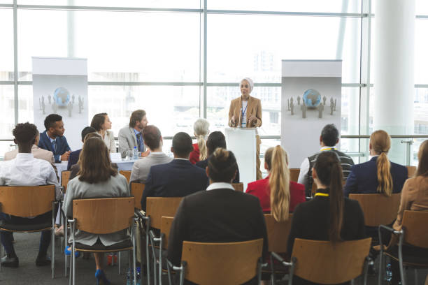 istock Female speaker speaks in a business seminar 1133981233