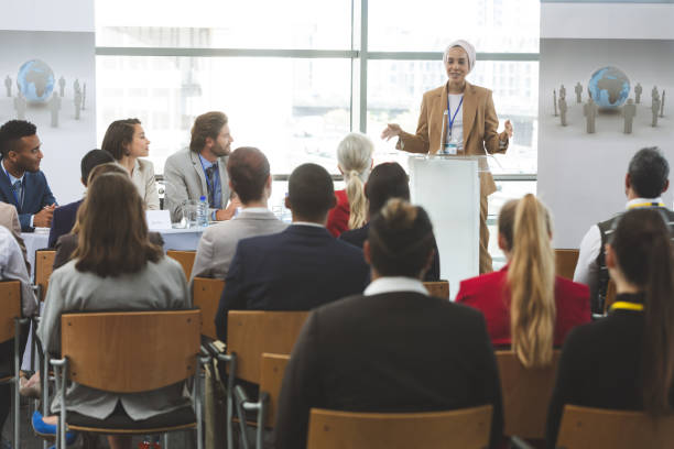 istock Female speaker speaks in a business seminar 1133981292