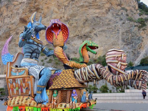Maiori, Campania, Italy - March 4, 2019: Allegorical floats in the square of the port for the 46th edition of the Grand Carnival of Maiori