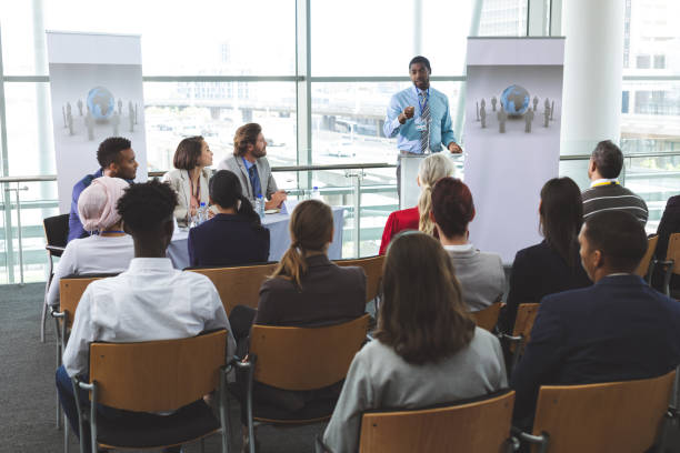 istock Male speaker speaks in a business seminar 1133983164