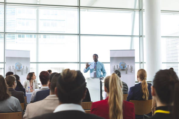 istock Male speaker speaks in a business seminar 1133983171