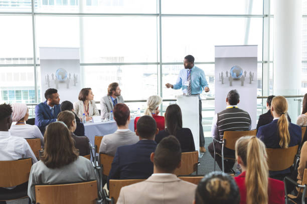 istock Male speaker speaks in a business seminar 1133983188