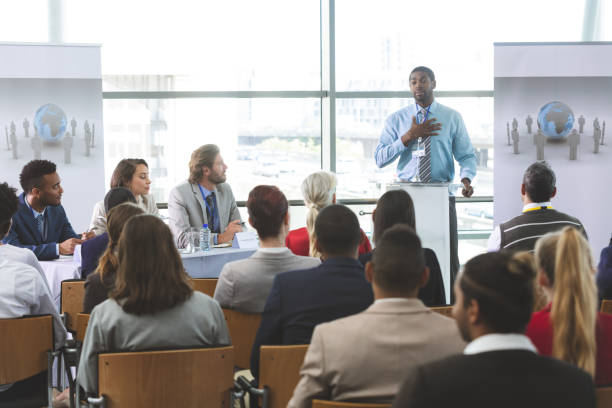 istock Male speaker speaks in a business seminar 1133983197