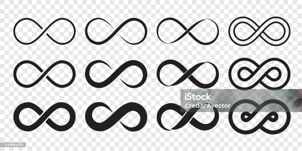 Infinity loop logo typ ikon. Vektor obegränsad oändlighet, oändlig linje form tecken - Royaltyfri Oändlighet vektorgrafik
