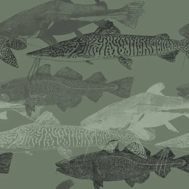 Vector illustration of Catfish Seamless Repeat Green