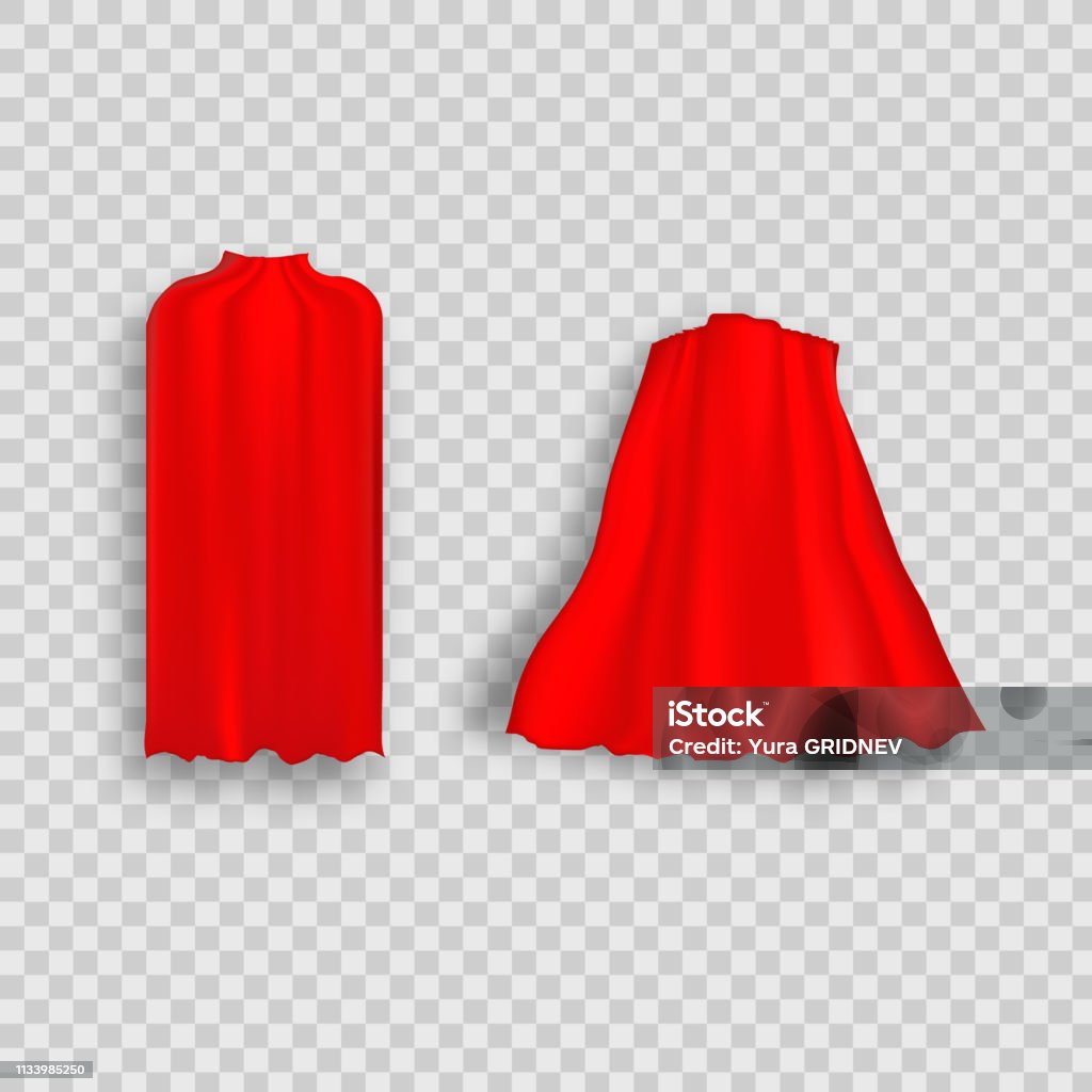 Cape Behind Superhero Red Cape In Different Positions Front Side And Back View On ...