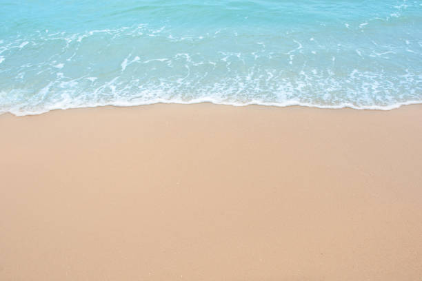 istock Soft wave of sea on empty sandy beach Background with copy space 1133985415