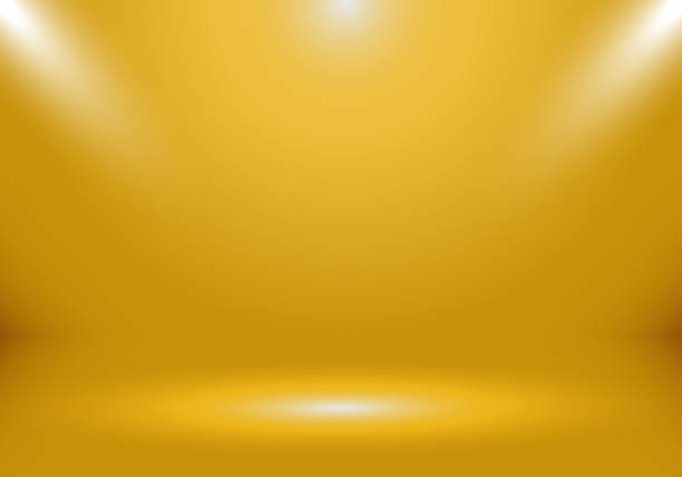 istock 3D empty gold color studio room show booth for designers with spotlight on gold gradient color background. Display your product or artwork luxury style. 1133988107