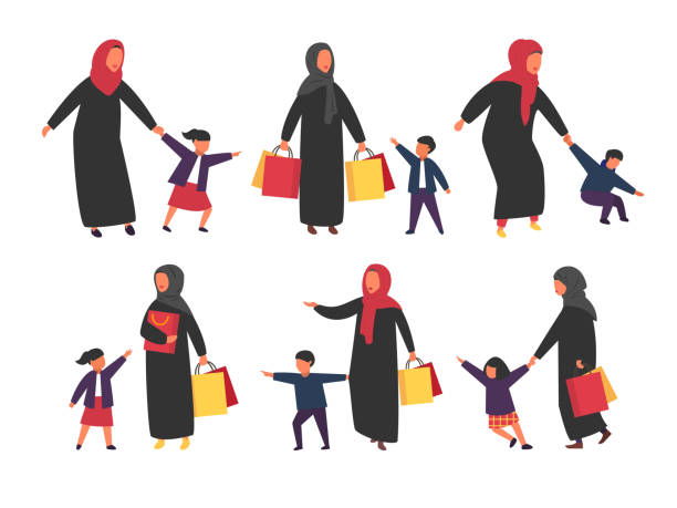 아이 들을 가진 사람들. 나쁜 아이 들과 바쁜 부모. 벡터 일러스트입니다. - arab style audio stock illustrations