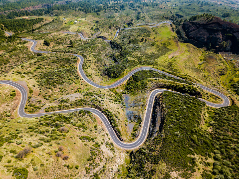 Aerial view of Mountain pass road in Tenerife, Canary island.