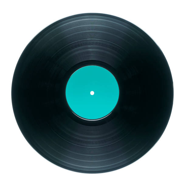 istock Black DJ vinyl plate for a music player with a bright label on a white background close-up 1133990573