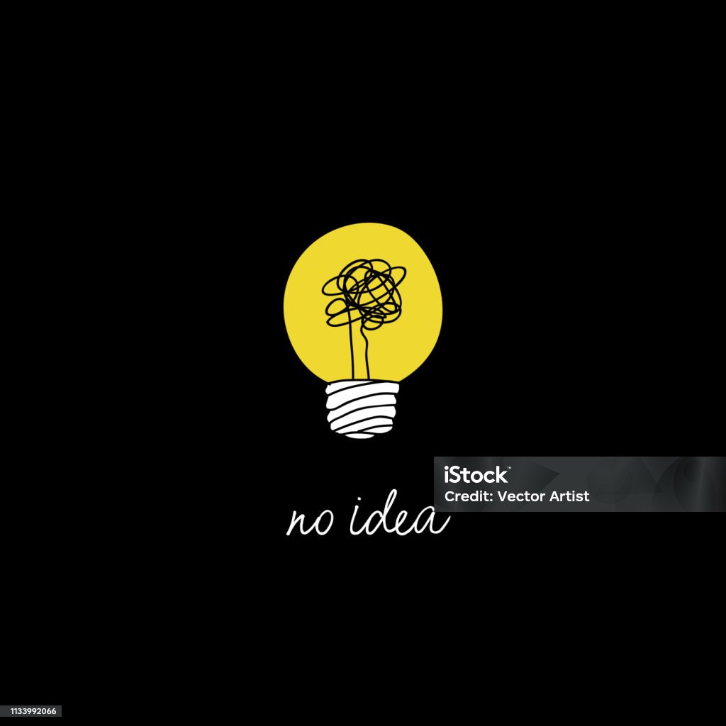 no creativity complicated idea concept illustration. simple line light bulb with yellow background and tangled filament thread vector design. Abstract stock vector