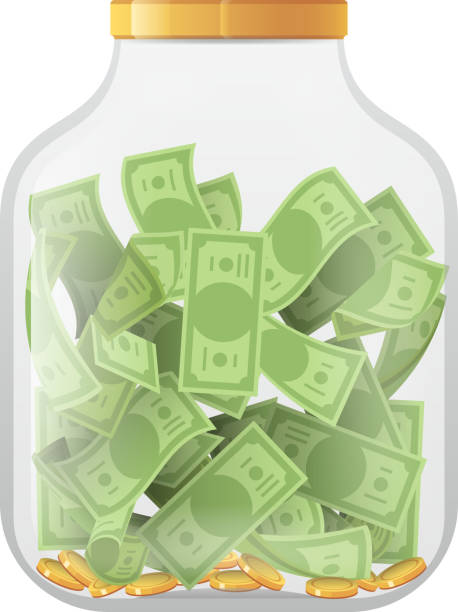 geldwirtschaft spart bank-münznote glastopf geldbox auf weißen mockup-ikone 3d realistische design-vektorabbildung isoliert - cash box stock-grafiken, -clipart, -cartoons und -symbole