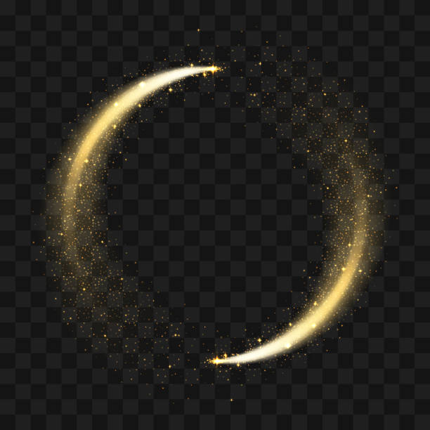 Gold sparkling glitter circle. Vector circle of golden glittering particles with star light trail and shine glow on transparent background vector art illustration
