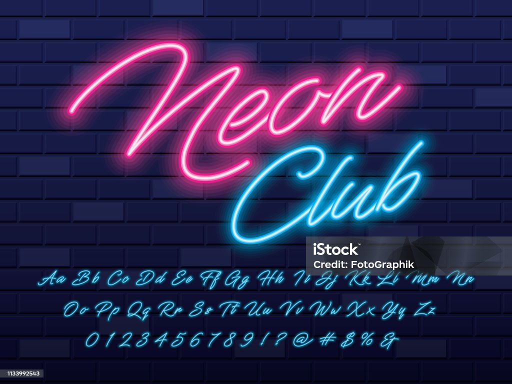 neon light font Glowing neon light alphabet design Neon Lighting stock vector