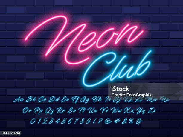 Neon Light Font Stock Illustration - Download Image Now - Neon Lighting, Typescript, Handwriting