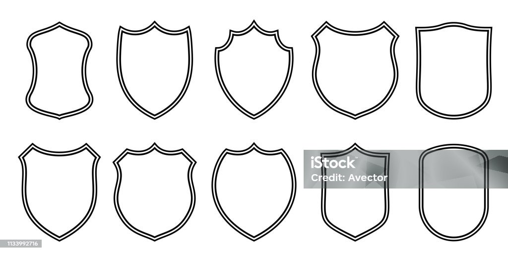 Badge patches vector outline templates. Vector sport club, military or heraldic shield and coat of arms blank icons Coat Of Arms stock vector