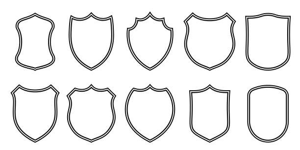 Badge patches vector outline templates. Vector sport club, military or heraldic shield and coat of arms blank icons Badge patches vector outline templates. Vector sport club, military or heraldic shield and coat of arms blank icons riot shield illustrations stock illustrations