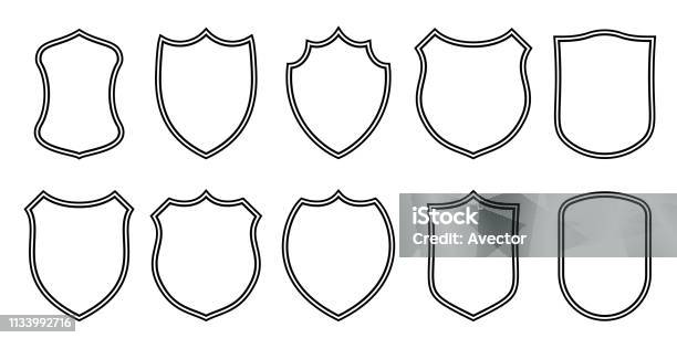 Badge Patches Vector Outline Templates Vector Sport Club Military Or Heraldic Shield And Coat Of Arms Blank Icons Stock Illustration - Download Image Now