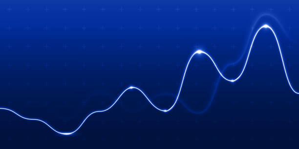 青の背景にデータ分析グラフのライトチャートライン。ベクトル進行図または成長動的財務フローチャート図 - flow chart audio点のイラスト素材／クリップアート素材／マンガ素材／アイコン素材
