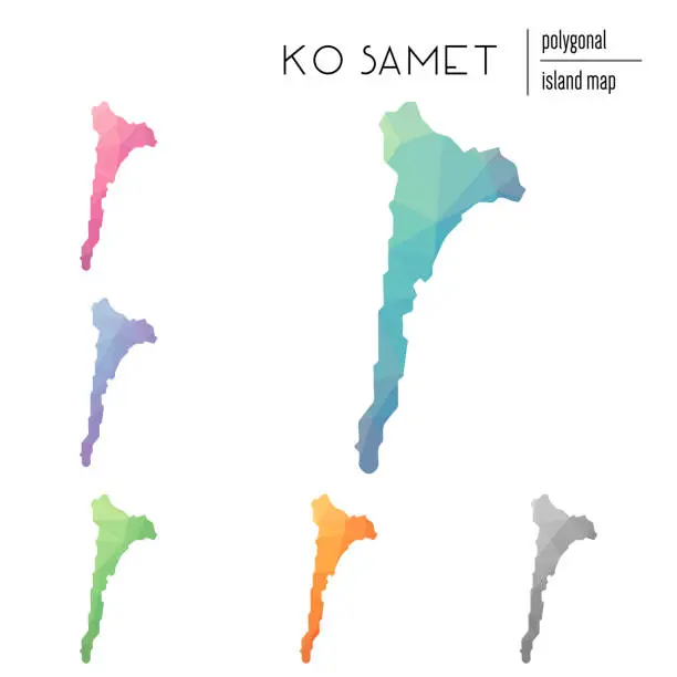 Vector illustration of Set of vector polygonal Ko Samet maps filled with bright gradient of low poly art.