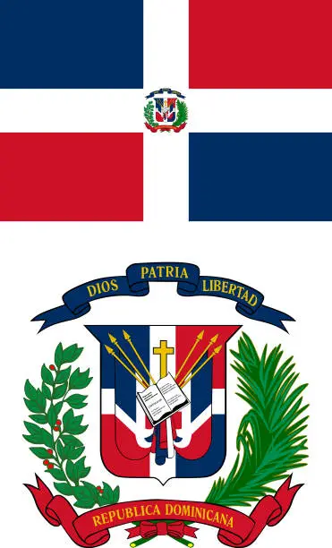 Vector illustration of Dominican Republic Flag And Coat Of Arms