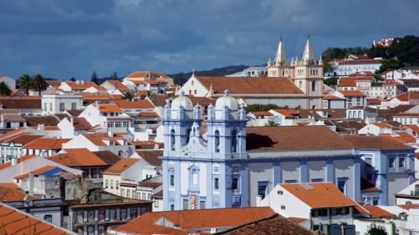 Roofs of Angra City view of Angra do Heroismo on Terceira in the Azores terceira azores stock pictures, royalty-free photos & images