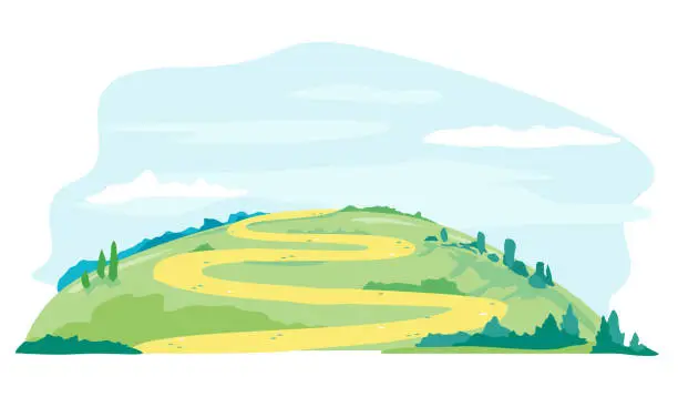 Vector illustration of Long winding road on hill