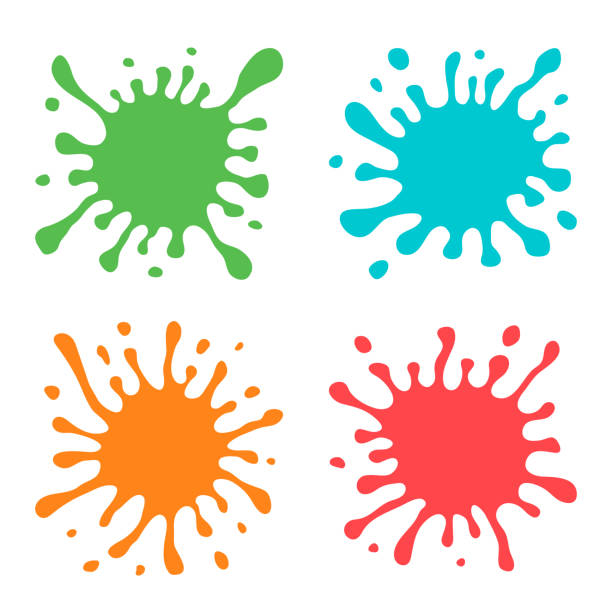 Set of Four Multicolored Hand Drawn Paint Splashes Set of Four Multicolored Hand Drawn Paint Splashes with small splashes and shadows. Vector illustration paintballing stock illustrations