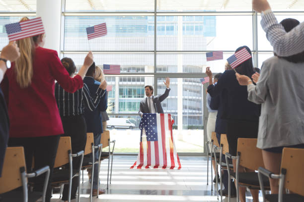 istock Male speaker speaks in a business seminar 1134005359