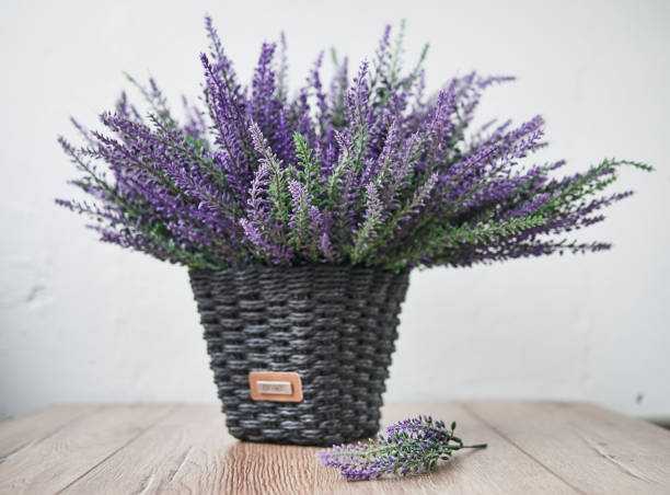 istock Bunch of lavander on wooden background. Summer concept 1134005605