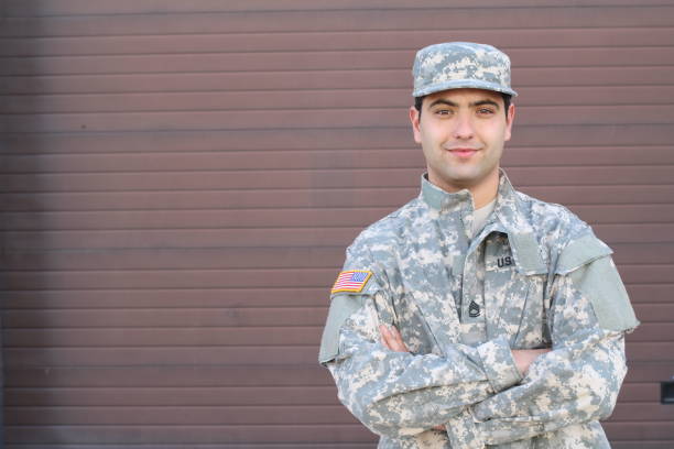 istock Young ethnic American soldier headshot 1134007157