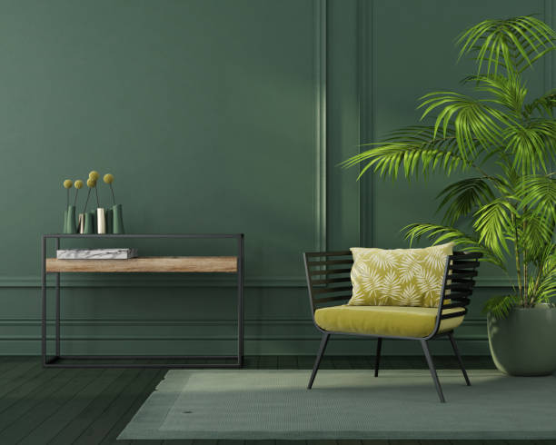 istock Green interior with a yellow armchair 1134008428