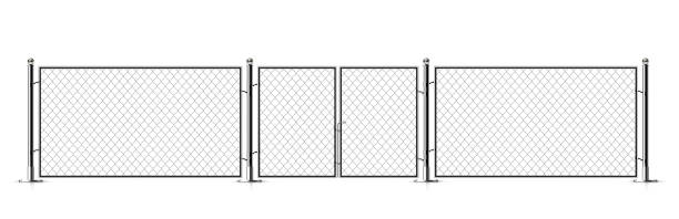 ilustrações de stock, clip art, desenhos animados e ícones de realistic metal chain link fence. - barbed wire wire chain vector